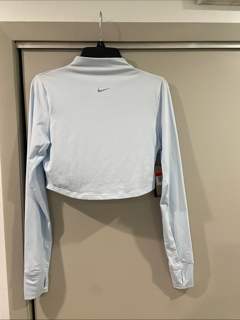 Nike Light Blue Cropped Mock-Neck Long Sleeve Top
